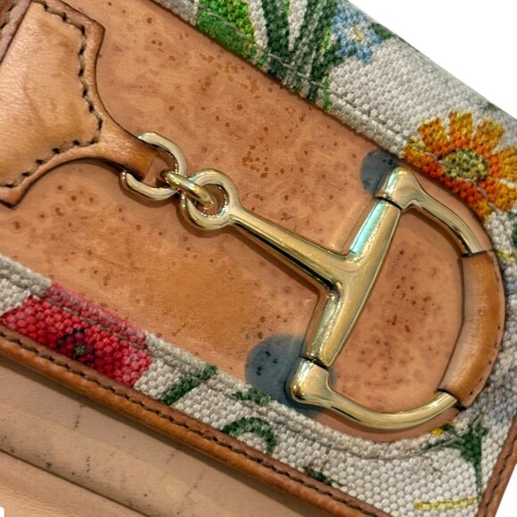 Gucci Made In Italy Floral Canvas & Leather Trifold Wallet Gold Horsebit Accent - Picture 7 of 7